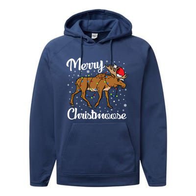 Moose Santa Claus Merry Christmoose Moose Santa Christm Gift Performance Fleece Hoodie