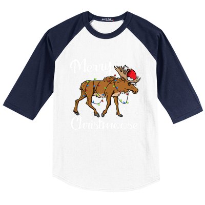 Moose Santa Claus Merry Christmoose Moose Santa Christm Gift Baseball Sleeve Shirt