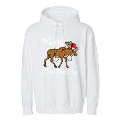 Moose Santa Claus Merry Christmoose Moose Santa Christm Gift Garment-Dyed Fleece Hoodie