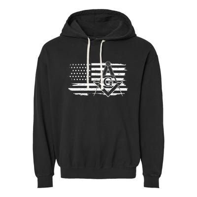 Mason Square & Compass Masonic Us Flag Freemason Shriner Garment-Dyed Fleece Hoodie