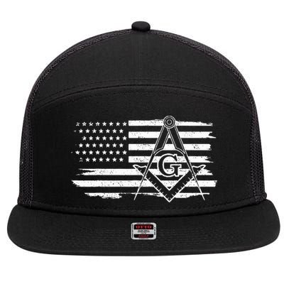 Mason Square & Compass Masonic Us Flag Freemason Shriner 7 Panel Mesh Trucker Snapback Hat