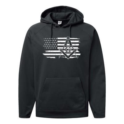 Mason Square & Compass Masonic Us Flag Freemason Shriner Performance Fleece Hoodie