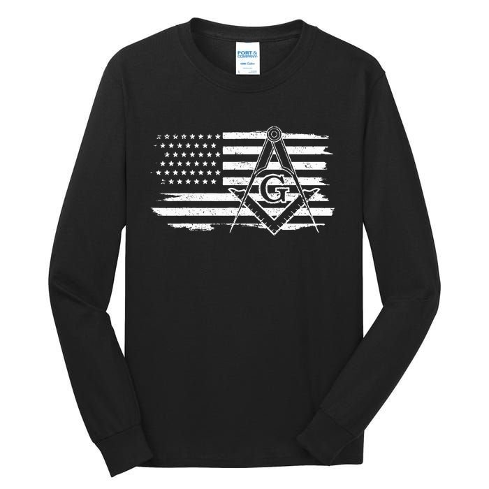 Mason Square & Compass Masonic Us Flag Freemason Shriner Tall Long Sleeve T-Shirt