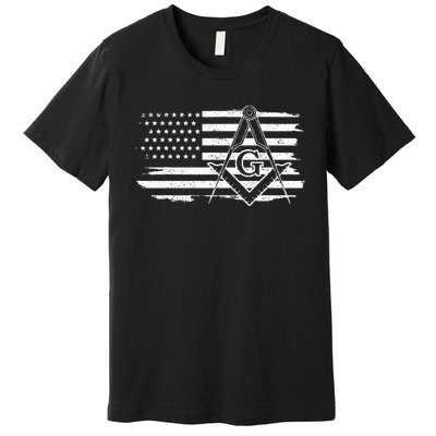 Mason Square & Compass Masonic Us Flag Freemason Shriner Premium T-Shirt