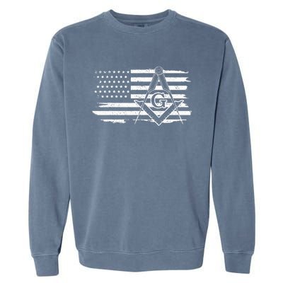 Mason Square & Compass Masonic Us Flag Freemason Shriner Garment-Dyed Sweatshirt