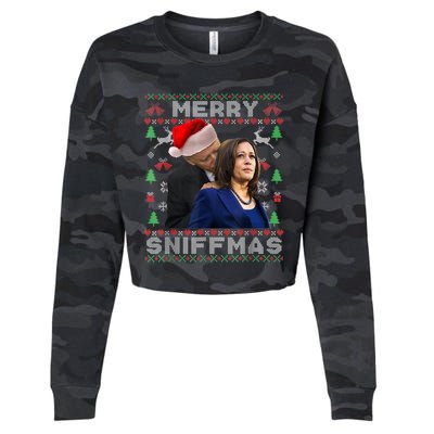 Merry Sniffmas Christmas Anti Biden Kamala Ugly Xmas Sweater Cropped Pullover Crew