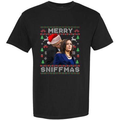 Merry Sniffmas Christmas Anti Biden Kamala Ugly Xmas Sweater Garment-Dyed Heavyweight T-Shirt