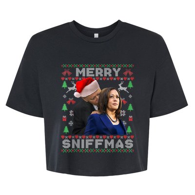 Merry Sniffmas Christmas Anti Biden Kamala Ugly Xmas Sweater Bella+Canvas Jersey Crop Tee