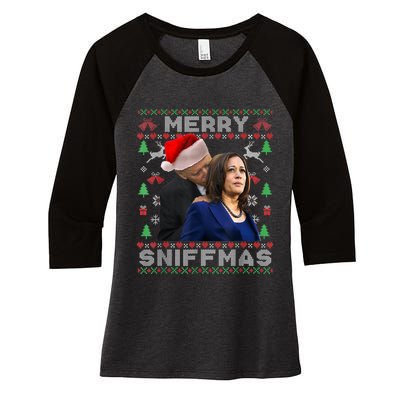 Merry Sniffmas Christmas Anti Biden Kamala Ugly Xmas Sweater Women's Tri-Blend 3/4-Sleeve Raglan Shirt