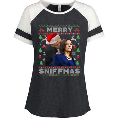 Merry Sniffmas Christmas Anti Biden Kamala Ugly Xmas Sweater Enza Ladies Jersey Colorblock Tee