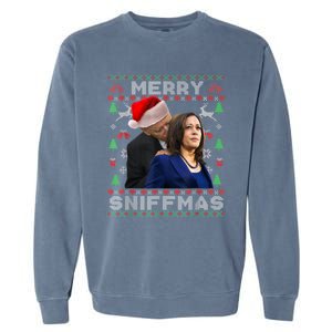 Merry Sniffmas Christmas Anti Biden Kamala Ugly Xmas Sweater Garment-Dyed Sweatshirt