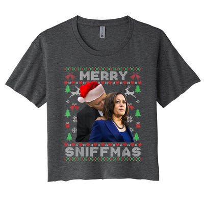 Merry Sniffmas Christmas Anti Biden Kamala Ugly Xmas Sweater Women's Crop Top Tee