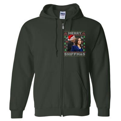 Merry Sniffmas Christmas Anti Biden Kamala Ugly Xmas Sweater Full Zip Hoodie