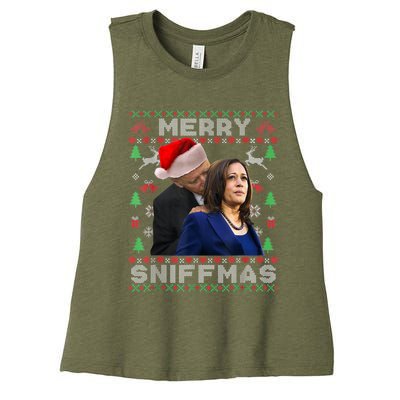 Merry Sniffmas Christmas Anti Biden Kamala Ugly Xmas Sweater Women's Racerback Cropped Tank