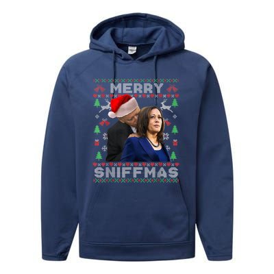 Merry Sniffmas Christmas Anti Biden Kamala Ugly Xmas Sweater Performance Fleece Hoodie