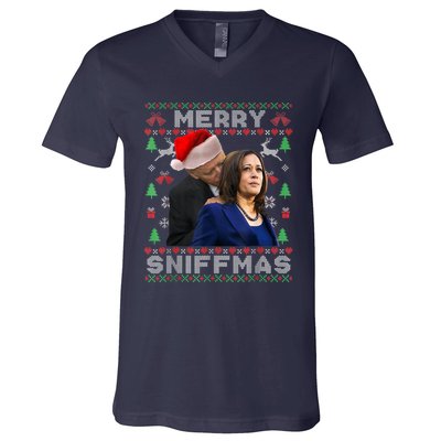 Merry Sniffmas Christmas Anti Biden Kamala Ugly Xmas Sweater V-Neck T-Shirt