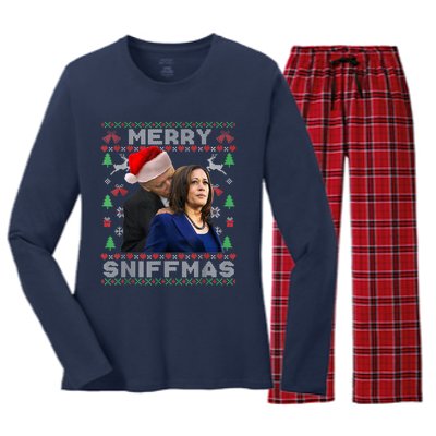 Merry Sniffmas Christmas Anti Biden Kamala Ugly Xmas Sweater Women's Long Sleeve Flannel Pajama Set 