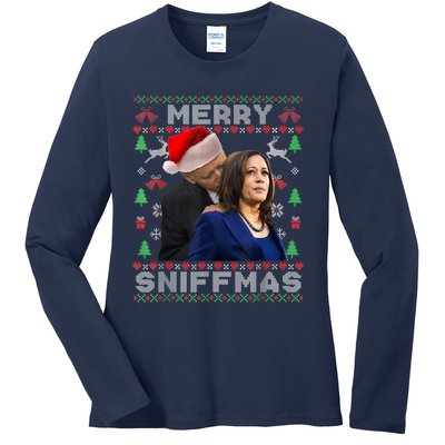 Merry Sniffmas Christmas Anti Biden Kamala Ugly Xmas Sweater Ladies Long Sleeve Shirt