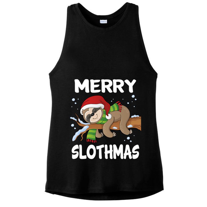 Merry Slothmas Cute Sloth Wear Santa Hat Cute Christmas Gift Ladies PosiCharge Tri-Blend Wicking Tank