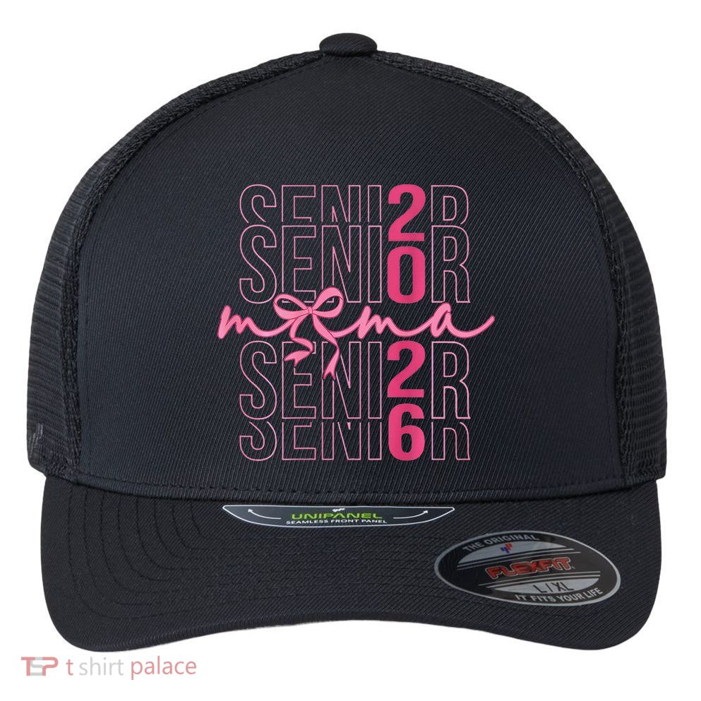 Mom Senior Class Of 2026 Coquette Bow Graduation 2026 Flexfit Unipanel Trucker Cap