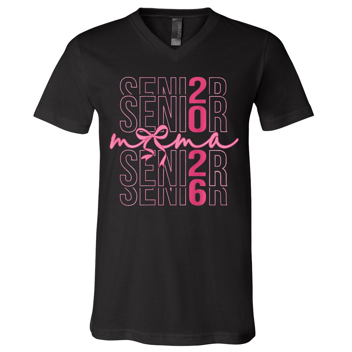Mom Senior Class Of 2026 Coquette Bow Graduation 2026 V-Neck T-Shirt