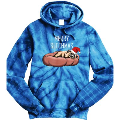 Merry Slothmas Christmas Sloth Pajamas Santa Hat Xmas Sloth Meaningful Gift Tie Dye Hoodie