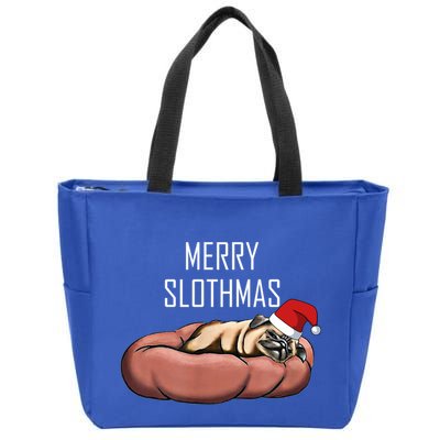 Merry Slothmas Christmas Sloth Pajamas Santa Hat Xmas Sloth Meaningful Gift Zip Tote Bag
