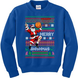 Merry Swishmas Christmas Santa Claus Dunking A Basketball Cute Gift Kids Sweatshirt