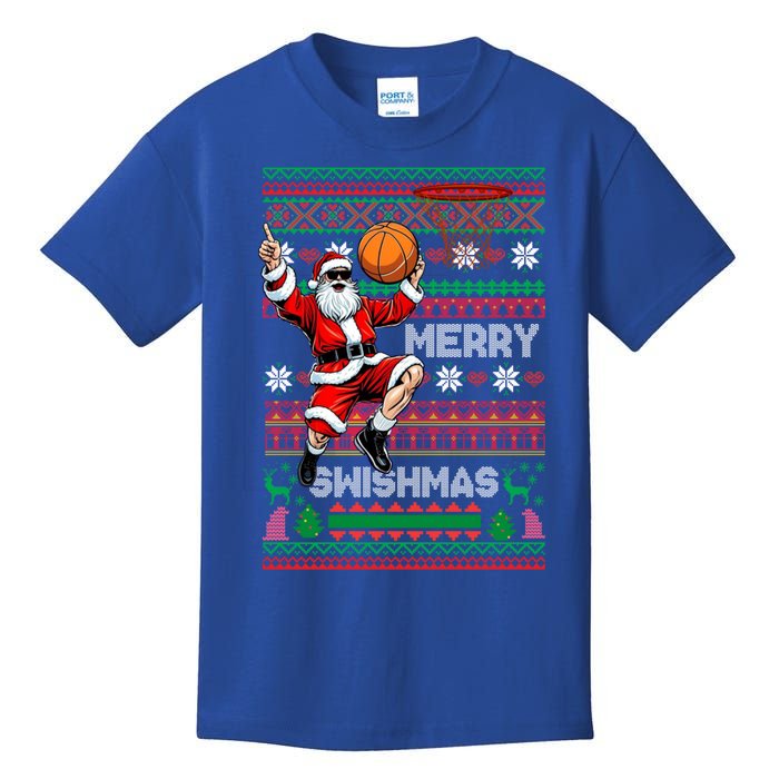 Merry Swishmas Christmas Santa Claus Dunking A Basketball Cute Gift Kids T-Shirt