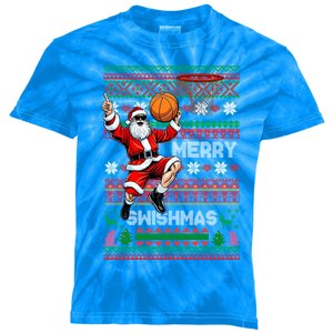 Merry Swishmas Christmas Santa Claus Dunking A Basketball Cute Gift Kids Tie-Dye T-Shirt