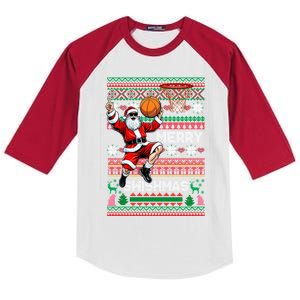 Merry Swishmas Christmas Santa Claus Dunking A Basketball Cute Gift Kids Colorblock Raglan Jersey