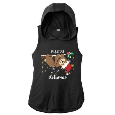 Merry Slothmas Christmas For Sloth Lovers Funny Gift Ladies PosiCharge Tri-Blend Wicking Draft Hoodie Tank