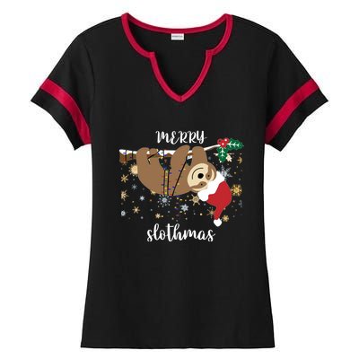 Merry Slothmas Christmas For Sloth Lovers Funny Gift Ladies Halftime Notch Neck Tee