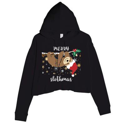 Merry Slothmas Christmas For Sloth Lovers Funny Gift Crop Fleece Hoodie