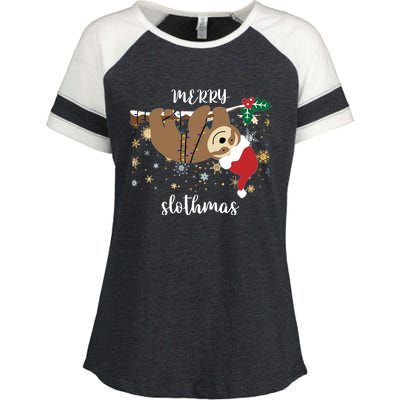 Merry Slothmas Christmas For Sloth Lovers Funny Gift Enza Ladies Jersey Colorblock Tee