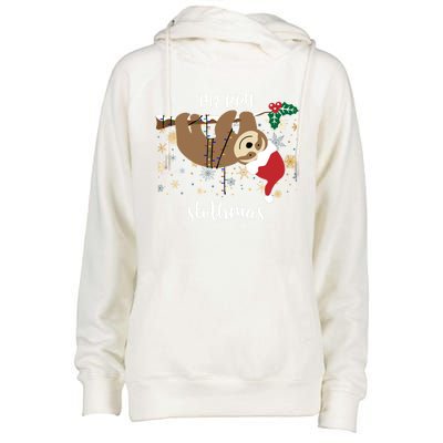 Merry Slothmas Christmas For Sloth Lovers Funny Gift Womens Funnel Neck Pullover Hood