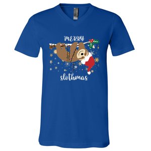 Merry Slothmas Christmas For Sloth Lovers Funny Gift V-Neck T-Shirt