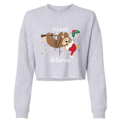 Merry Slothmas Christmas For Sloth Lovers Funny Gift Cropped Pullover Crew