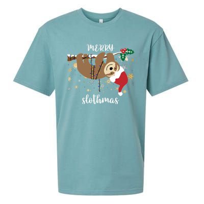 Merry Slothmas Christmas For Sloth Lovers Funny Gift Sueded Cloud Jersey T-Shirt