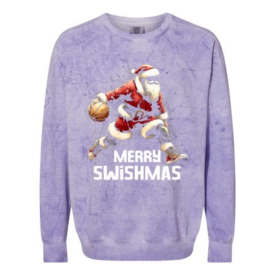 Merry Swishmas Christmas Funny Santa Basketball Player Xmas Gift Colorblast Crewneck Sweatshirt