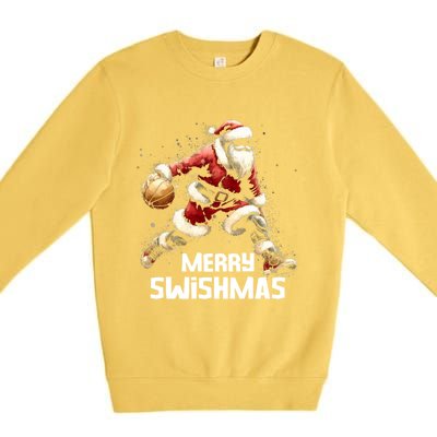 Merry Swishmas Christmas Funny Santa Basketball Player Xmas Gift Premium Crewneck Sweatshirt