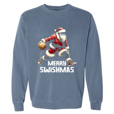 Merry Swishmas Christmas Funny Santa Basketball Player Xmas Gift Garment-Dyed Sweatshirt