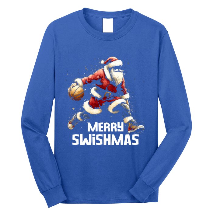 Merry Swishmas Christmas Funny Santa Basketball Player Xmas Gift Long Sleeve Shirt