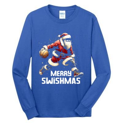 Merry Swishmas Christmas Funny Santa Basketball Player Xmas Gift Tall Long Sleeve T-Shirt