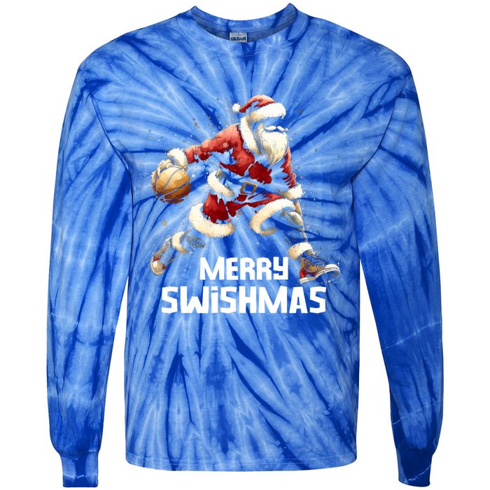 Merry Swishmas Christmas Funny Santa Basketball Player Xmas Gift Tie-Dye Long Sleeve Shirt