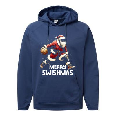 Merry Swishmas Christmas Funny Santa Basketball Player Xmas Gift Performance Fleece Hoodie