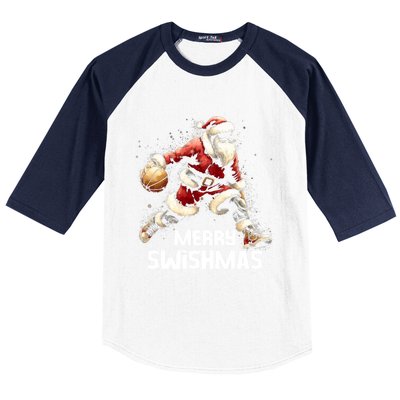 Merry Swishmas Christmas Funny Santa Basketball Player Xmas Gift Baseball Sleeve Shirt