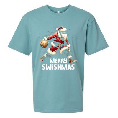 Merry Swishmas Christmas Funny Santa Basketball Player Xmas Gift Sueded Cloud Jersey T-Shirt