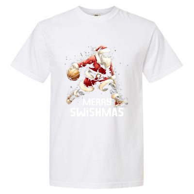 Merry Swishmas Christmas Funny Santa Basketball Player Xmas Gift Garment-Dyed Heavyweight T-Shirt