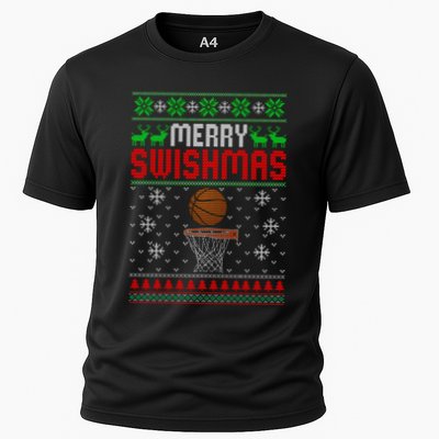 Merry Swishmas Christmas Basketball Player Cooling Performance Crew T-Shirt